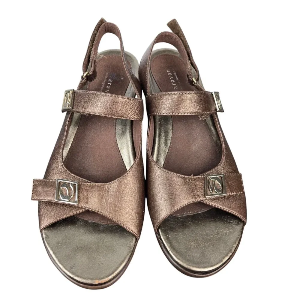 Aravon by New Balance Ava Sandals Women's Sz 10 AA Bronze Block Heel Ankle Strap